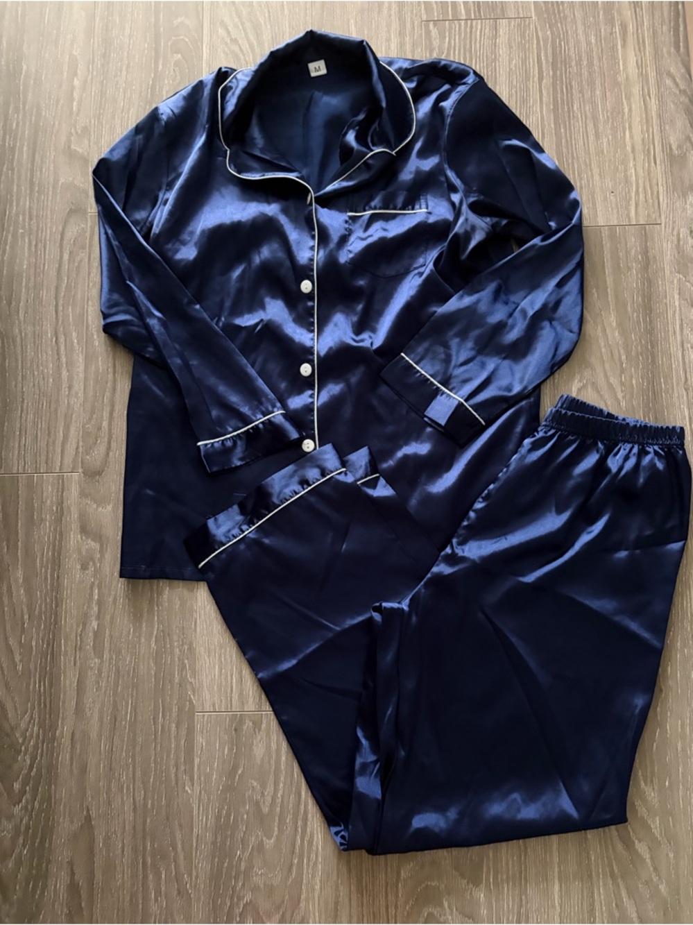 Navy Blue Satin Pajama Set Size Medium